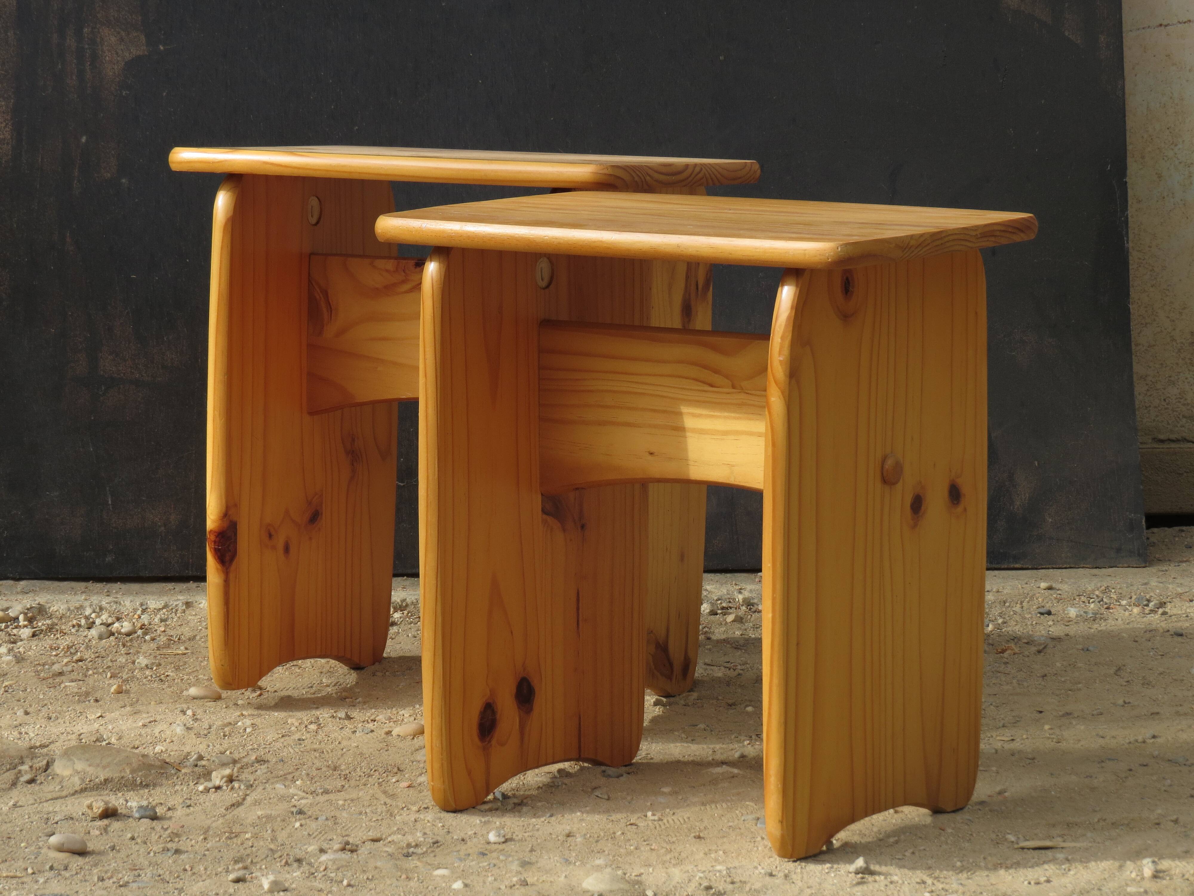 Pair of small pine tables