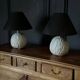 Pair of Italian ceramic lamps 1980 white walnut shape