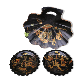 Set of 2 coasters and 1 NAPOLEON III bread basket