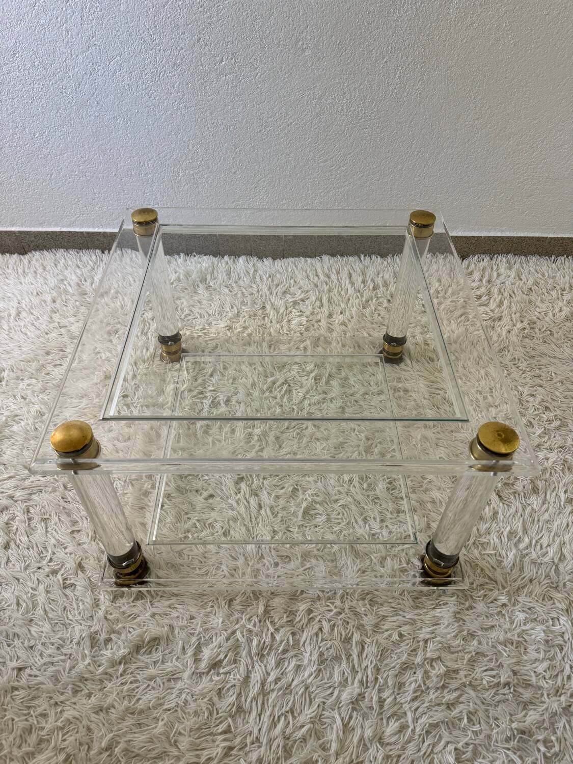 70s brass plexi coffee table