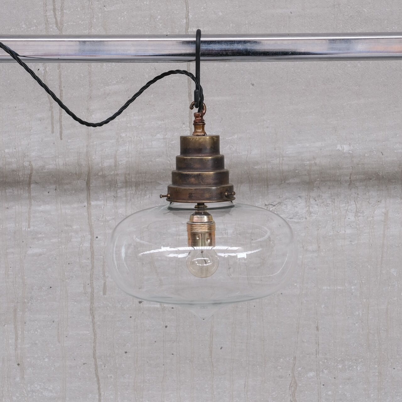 Mid-Century French Clear Glass Pendant Light