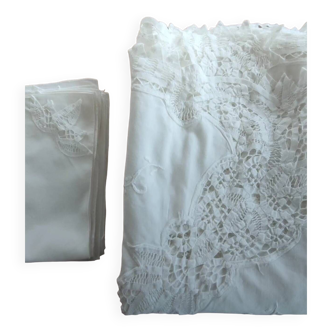 Ancienne nappe + 10 serviettes linge de table