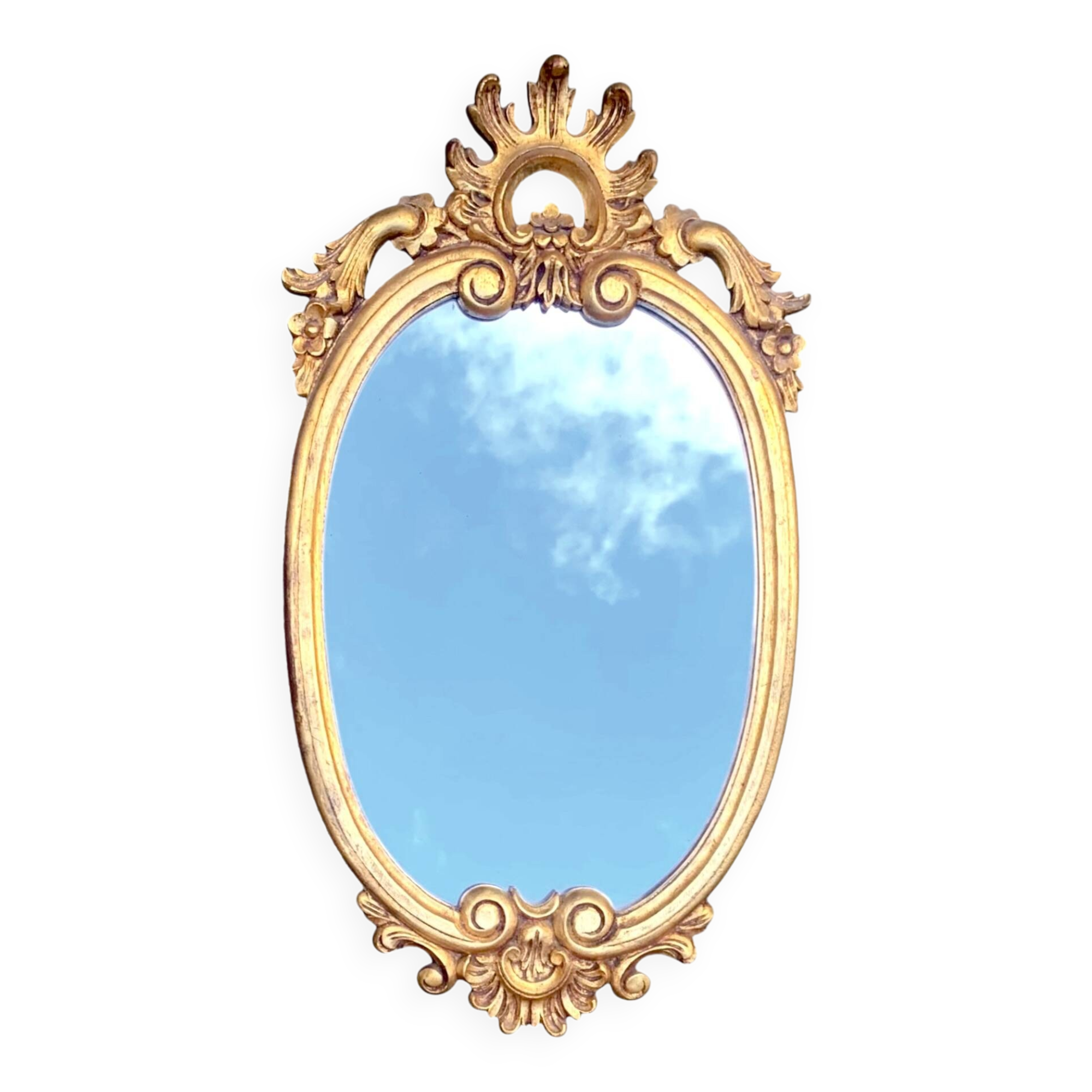 Baroque wall mirror in gilded plaster - height: 62 cm