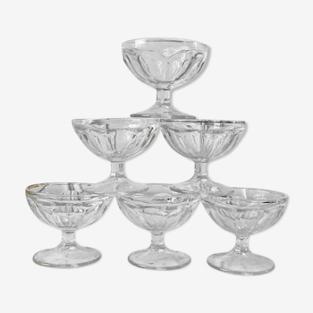 Lot of 6 old champagne glasses in molded glass