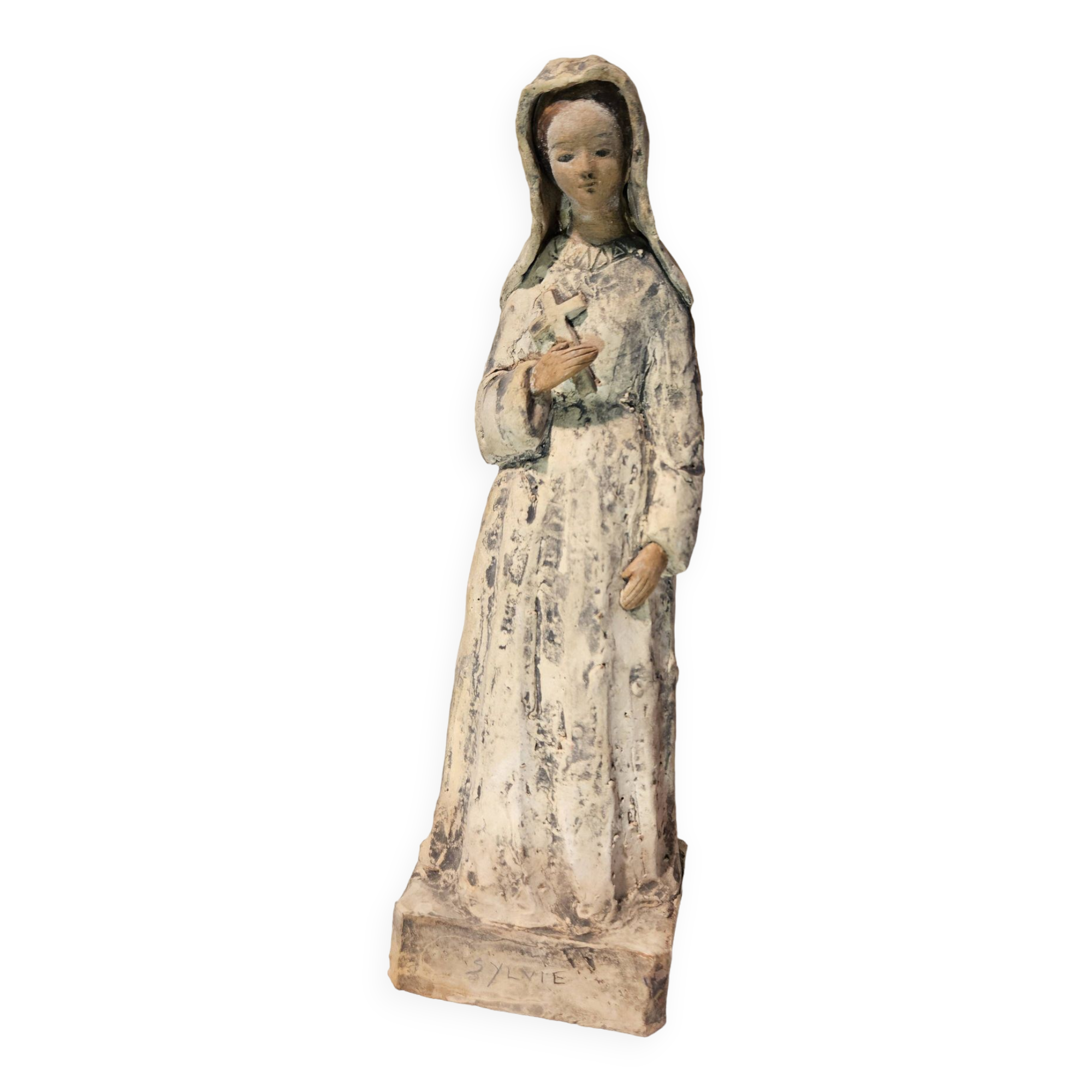 Painted terracotta holy virgin statue