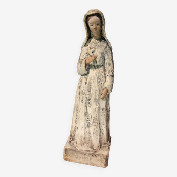 Statue vierge sainte en terre cuite peinte