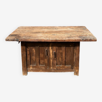 Large solid wood table, storage with 2 doors