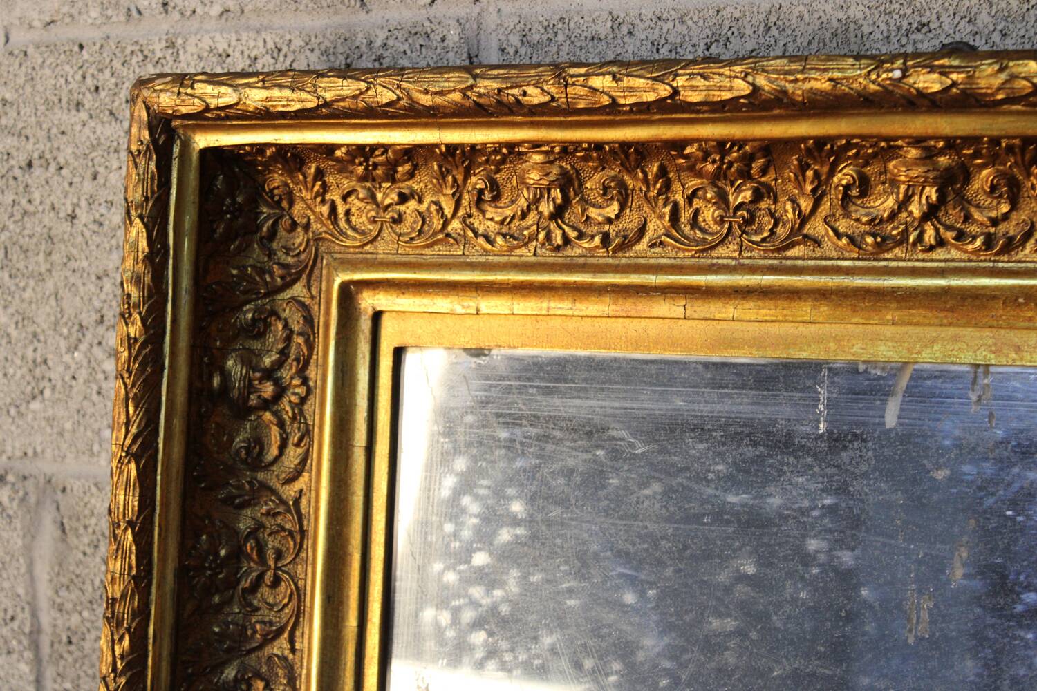 Antique,19th-century, gilt-framed wood wall mirror, Napoleon Ill