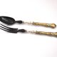 Antique salad server in silver metal and black horn - neoclassical flowered service 19th century.