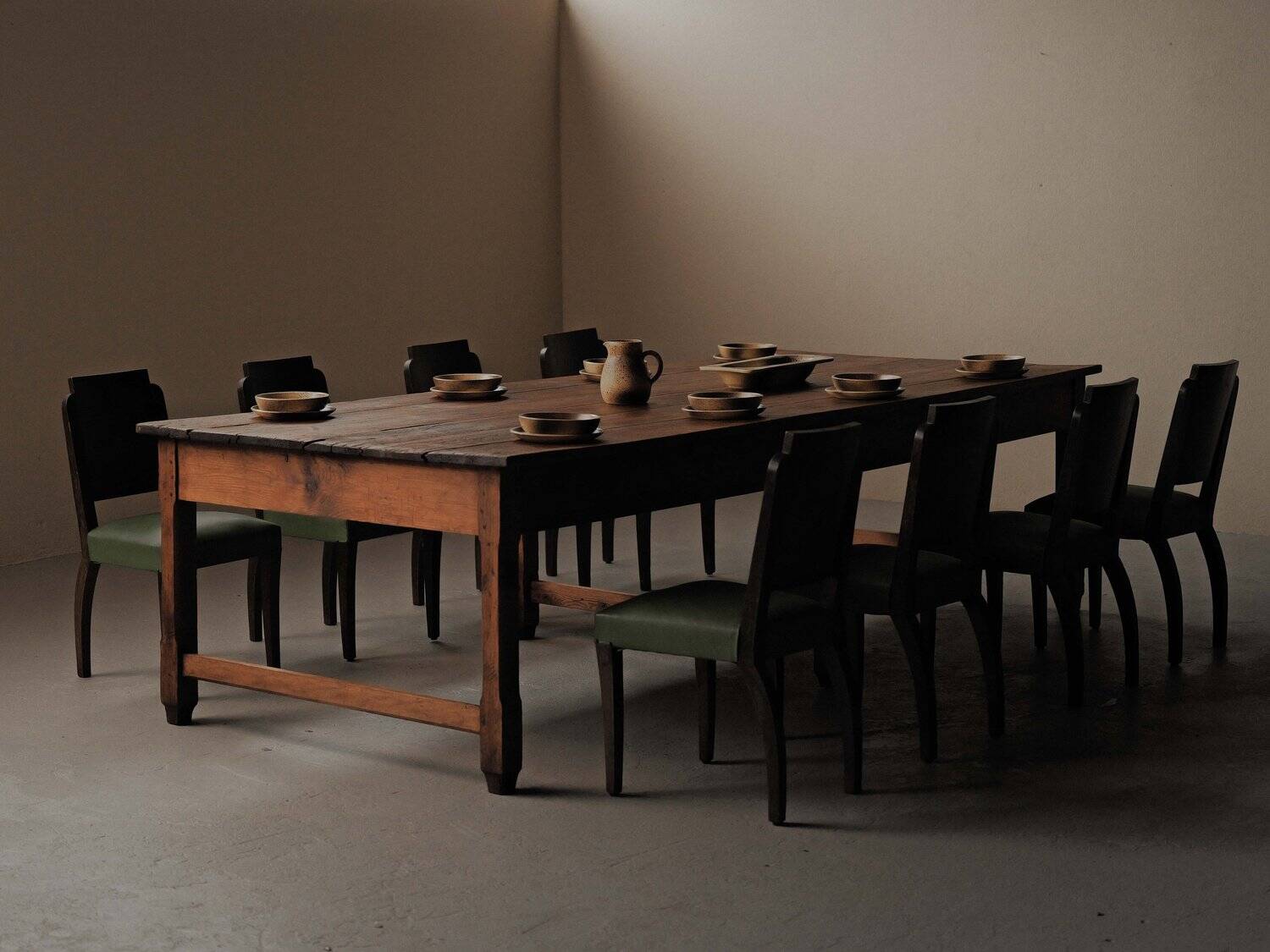 Large antique table in solid pine – France, around 1900