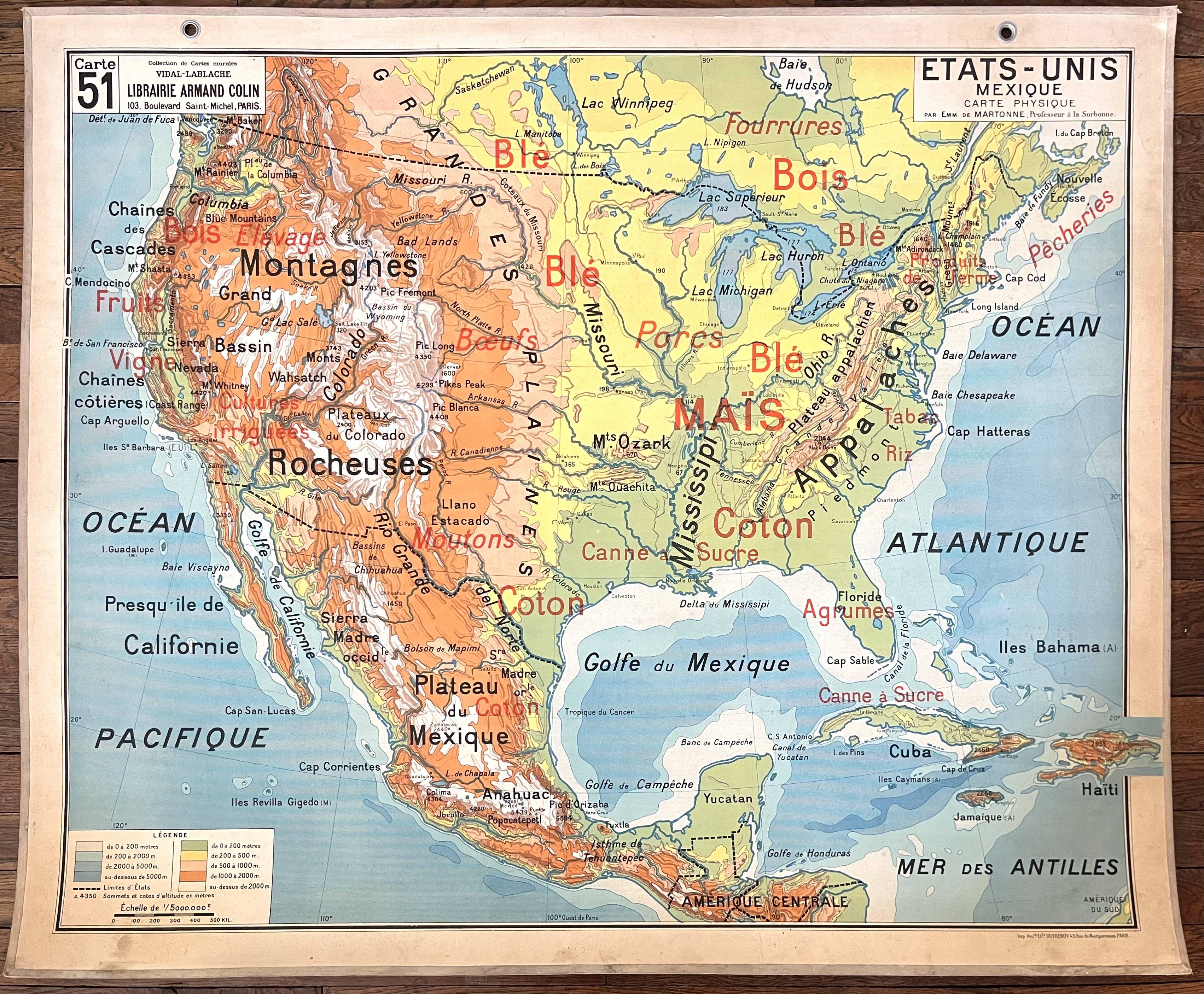 🌍 Old school map Vidal-Lablache 51, 1940 - United States, Mexico