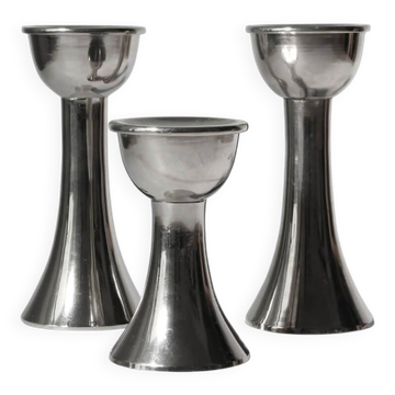 Mid-Century Silver Aluminium Candle Holders, Set Of 3, Germany