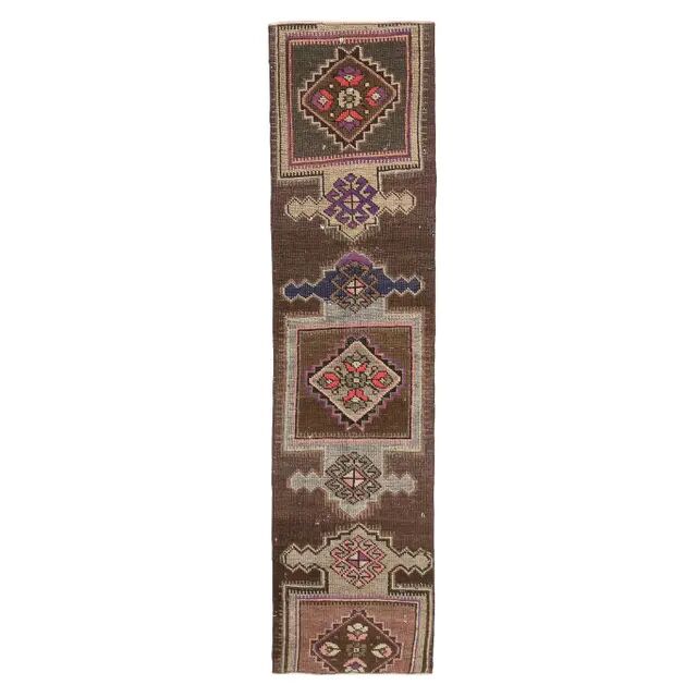 Vintage Turkish Oushak Handmade Wool Cotton Brown Runner Rug 56x235