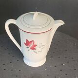 White earthenware coffee pot with red leaf decoration, art deco