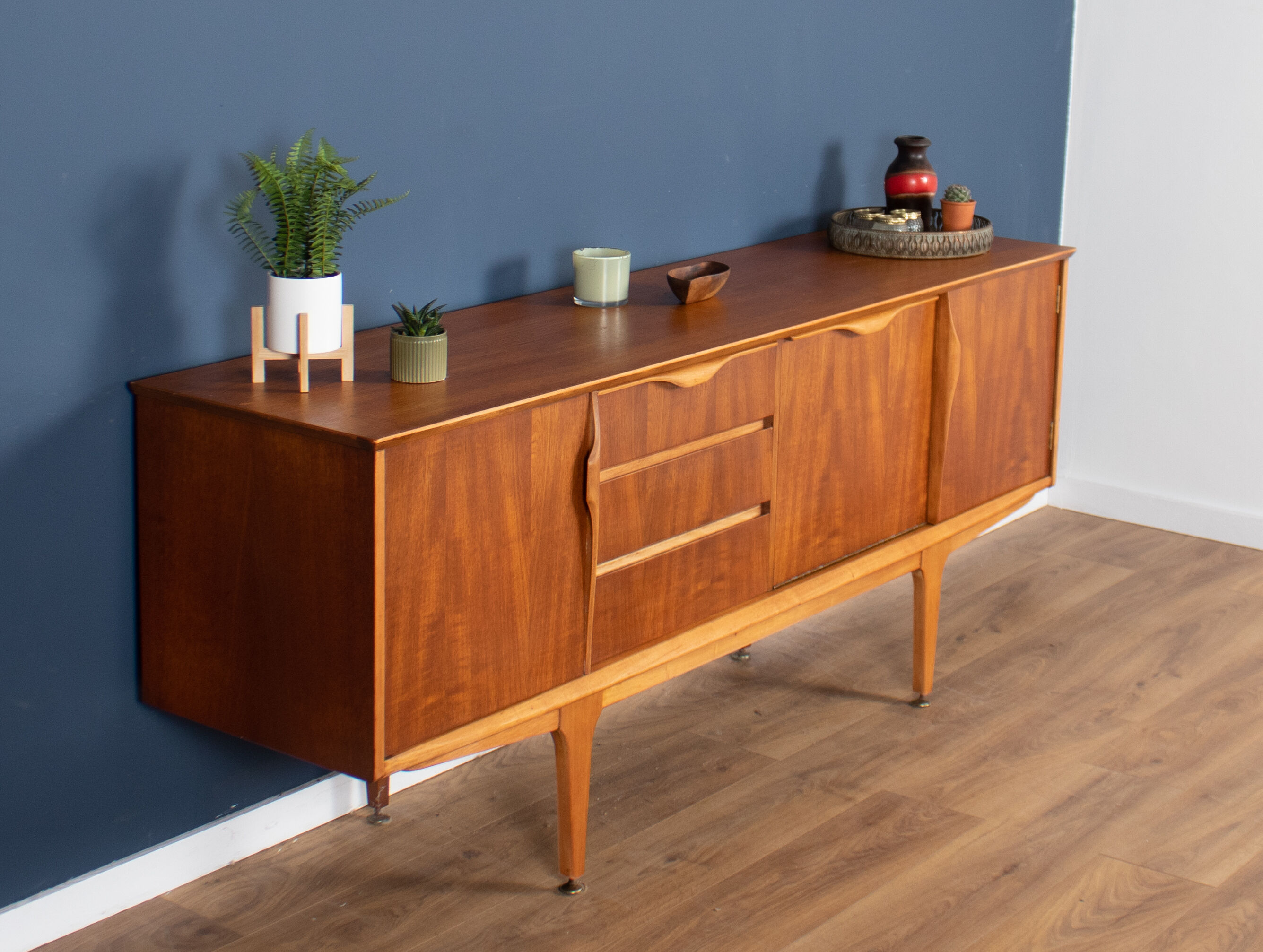 Retro teak 1960s jentique mid century sideboard with folded handles