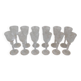 Set of 12 stemmed cut crystal liqueur glasses