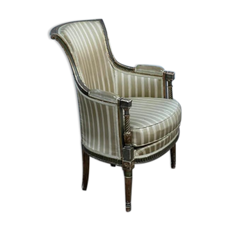 Fauteuil bergère en bois laqué gris