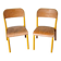 Pair of school chairs, wood and yellow metal, industrial decor.