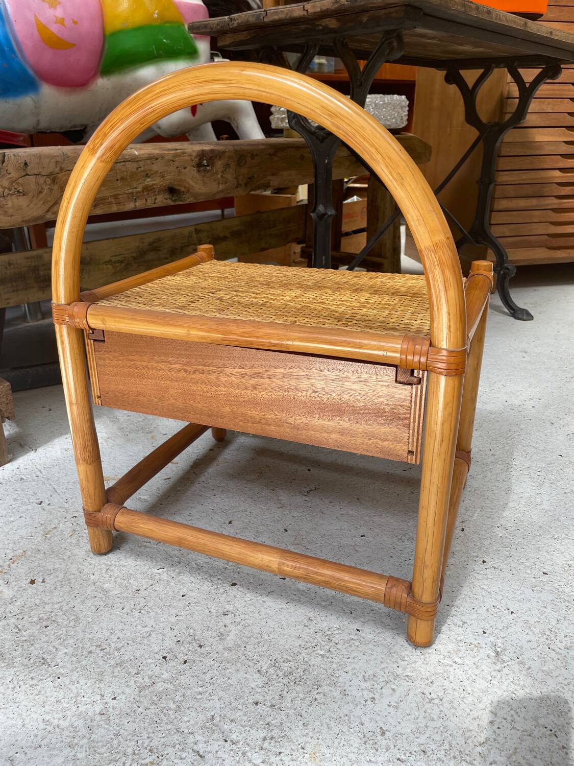 Vintage rattan bedside table