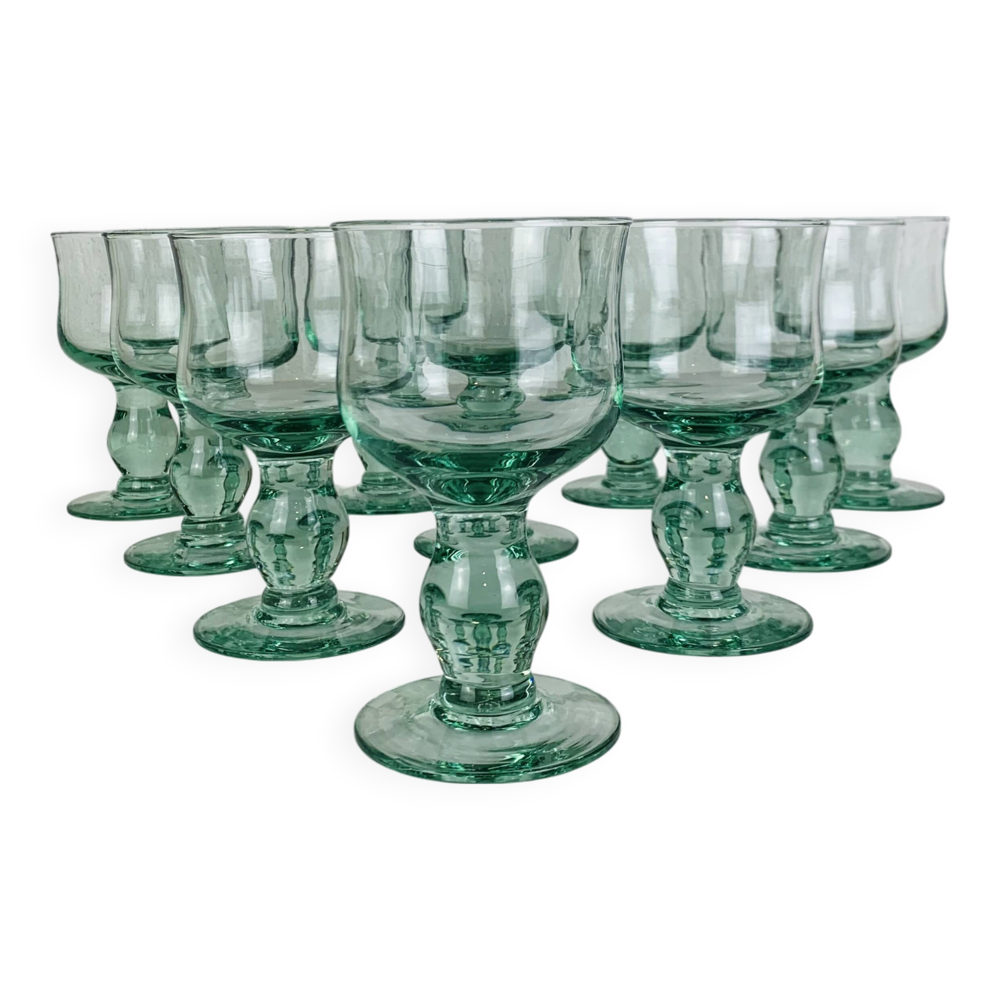 10 vintage handmade stemmed glasses