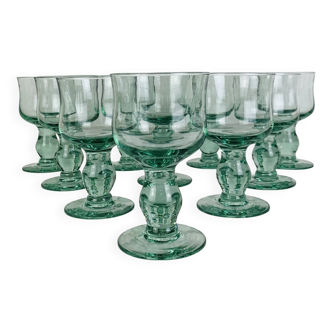 10 vintage handmade stemmed glasses