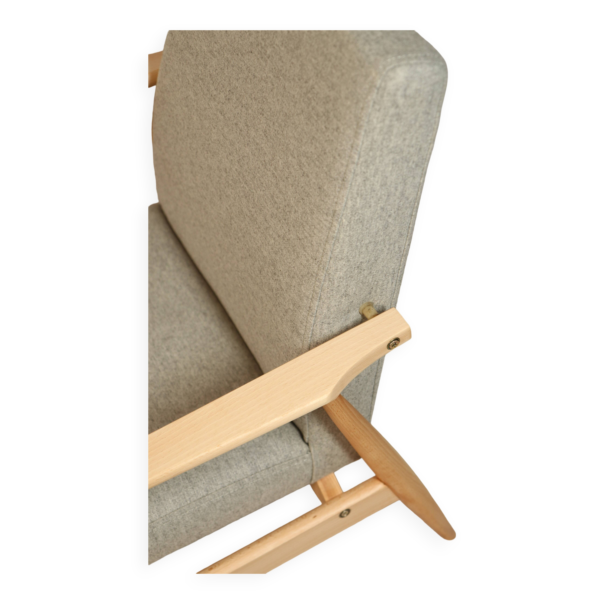 Fauteuil Vintage Gris Clair Design Scandinave Revêtement Laine