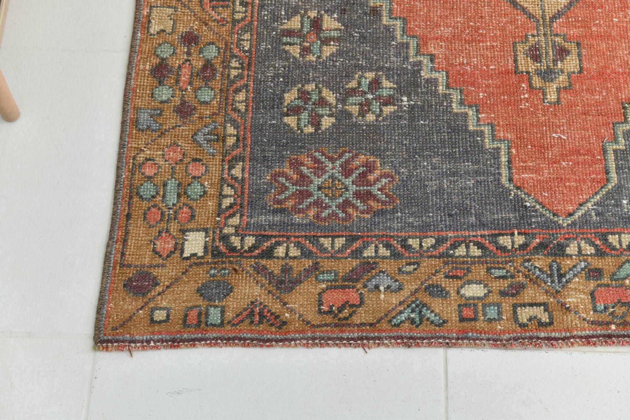 Red & Yellow Turkish Vintage Rug, 109x193Cm