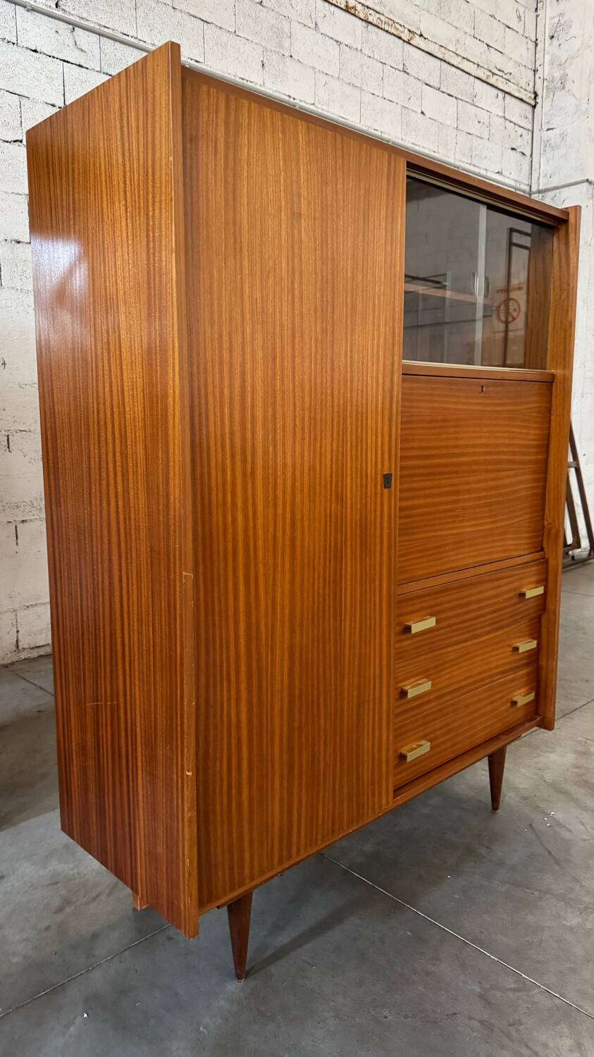 60/70 varnished wooden secretary cabinet