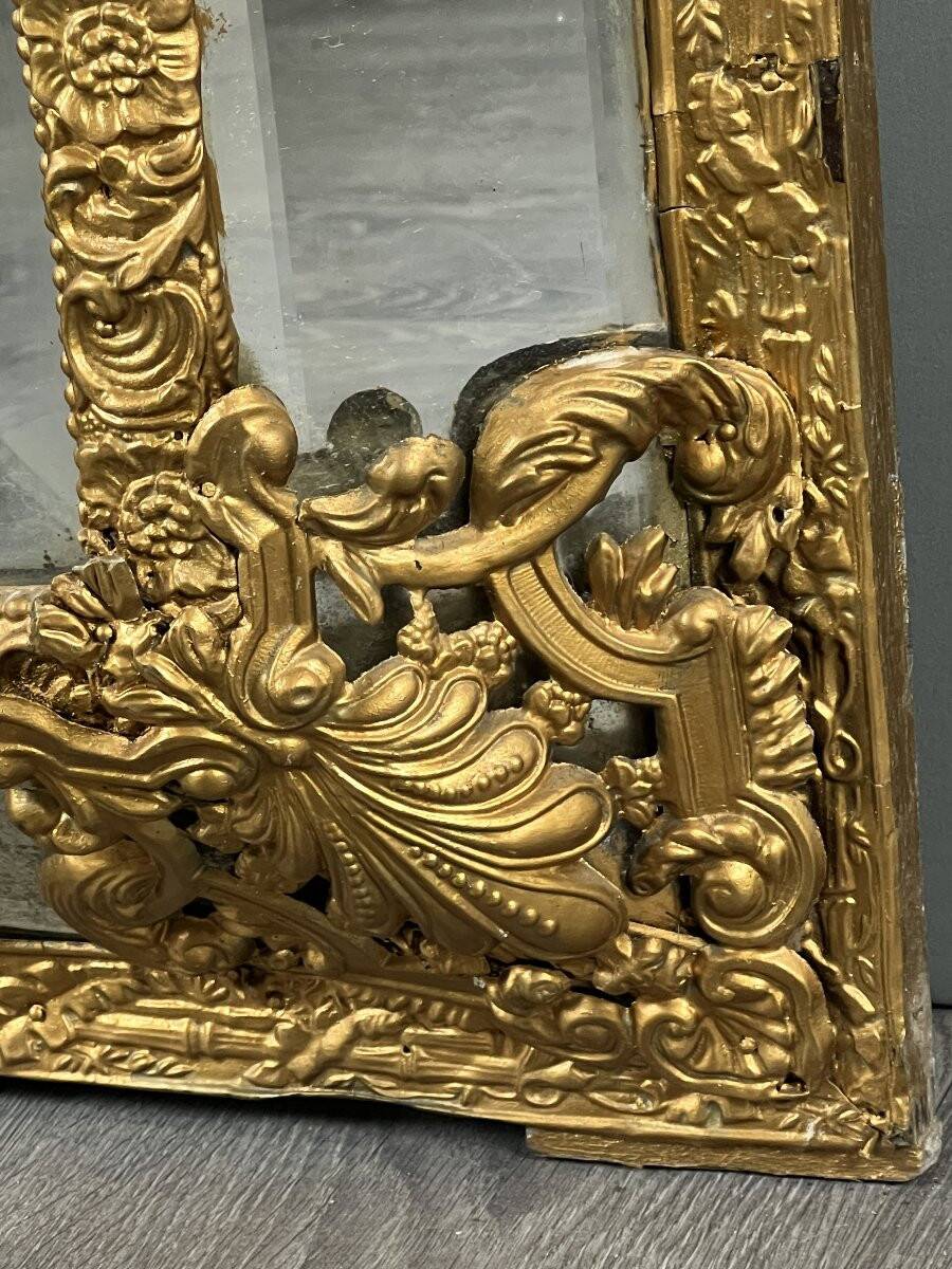 Large antique gilded metal mirror, 19th century