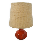Ceramic table lamp orange with shade, vintage desk lamp