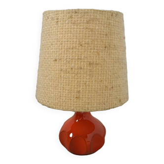 Ceramic table lamp orange with shade, vintage desk lamp