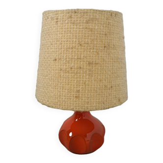 Lampe de table en céramique orange avec abat-jour, lampe de bureau vintage
