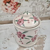 Vintage beige ceramic lid jar decorating pink flowers