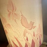 Lampe céramique lilas décor iris et oiseaux