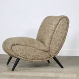 Pair Of Norman Bel Geddes Armchairs In Birch Wood & Original Wool Fabric, 1950s