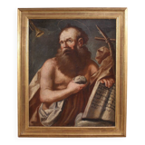 Antique religious painting from the 17th century, Penitent Saint Jerome