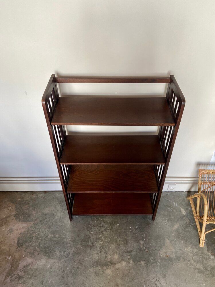 Dark wood folding bookcase 4 shelves