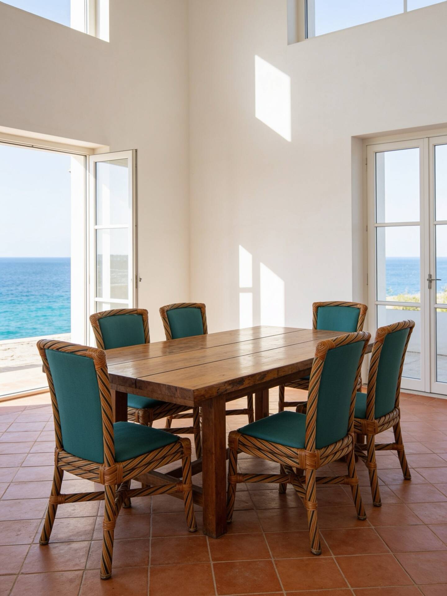 Set of six vintage bamboo and rattan dining chairs