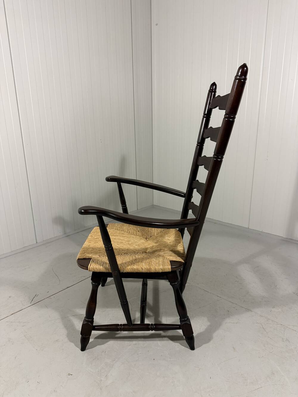 Rustic brutalist high ladder back arm chair 1960’s