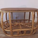 Vintage Rattan Wicker Oval Coffee Table