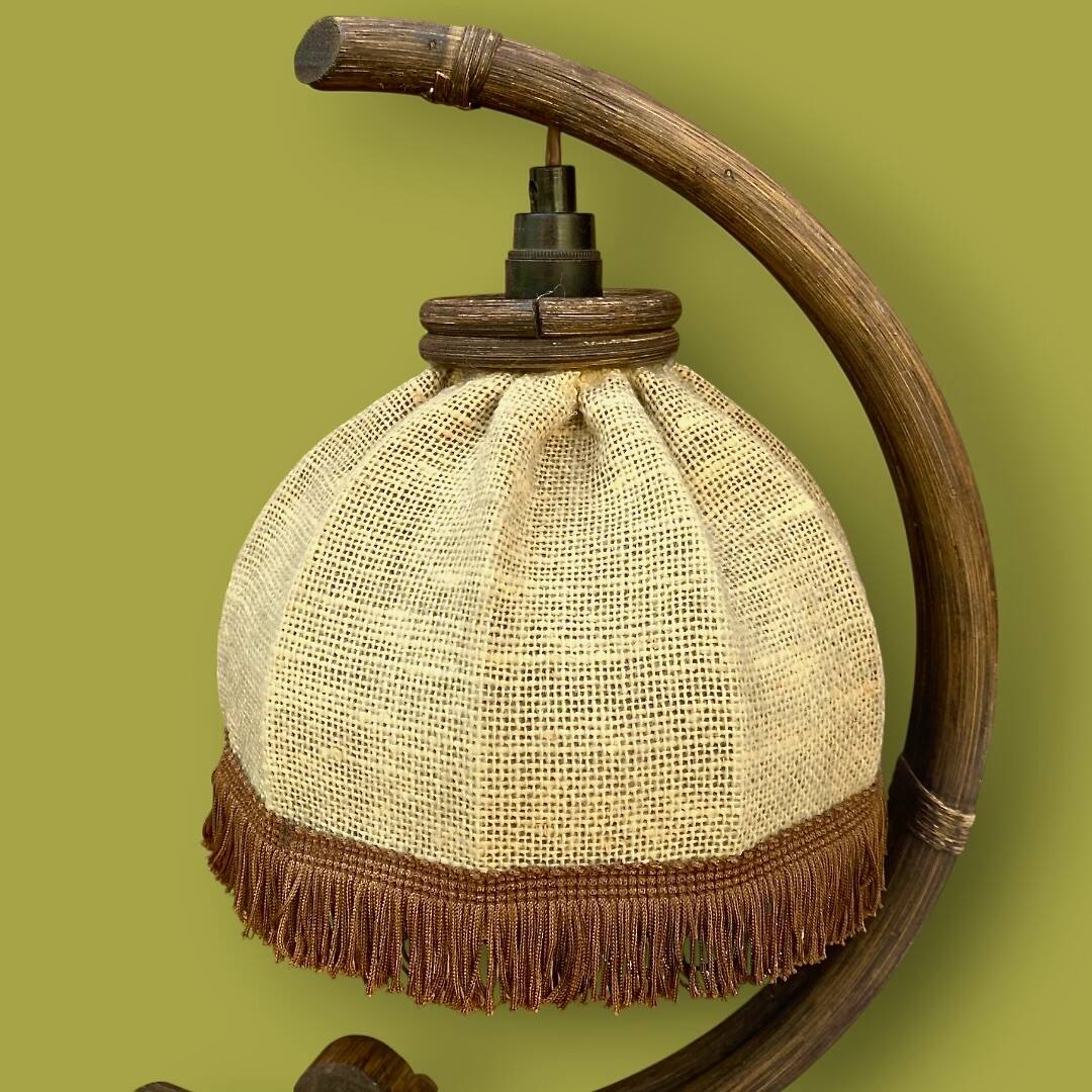 Pair of bamboo and jute bedside lamps, 1970s