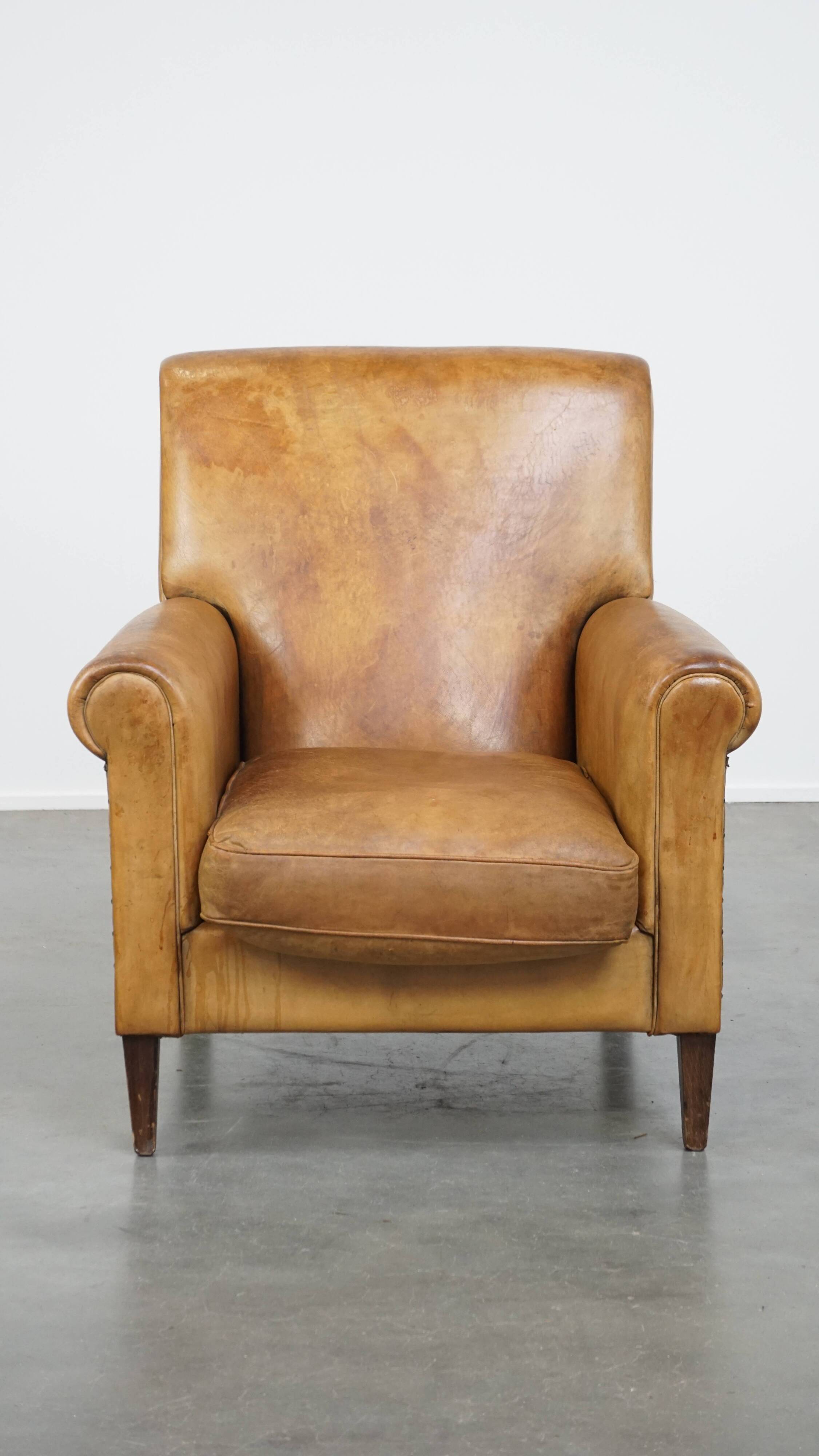 Vintage sheepskin leather armchair