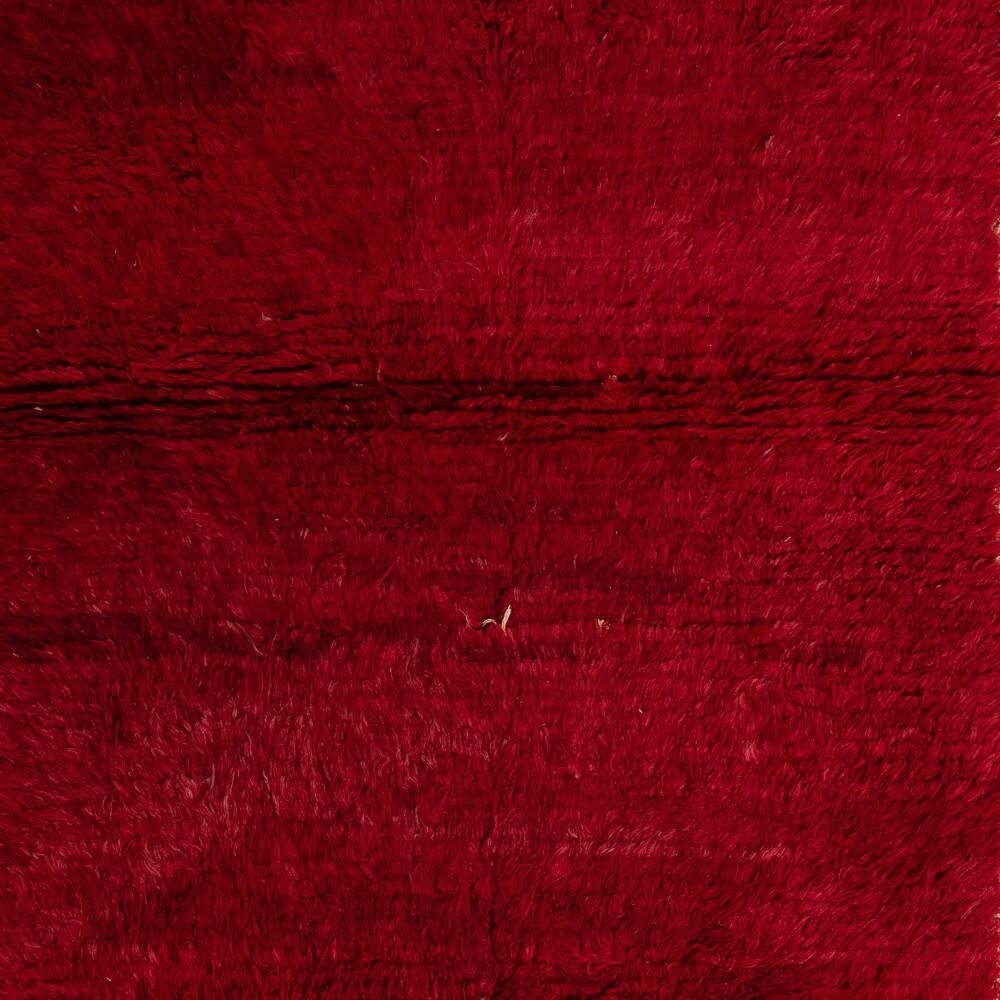 Solid Red Vintage Hand-Knotted Turkish Tulu Rug with Minimalist Ivory Border. 100% Wool