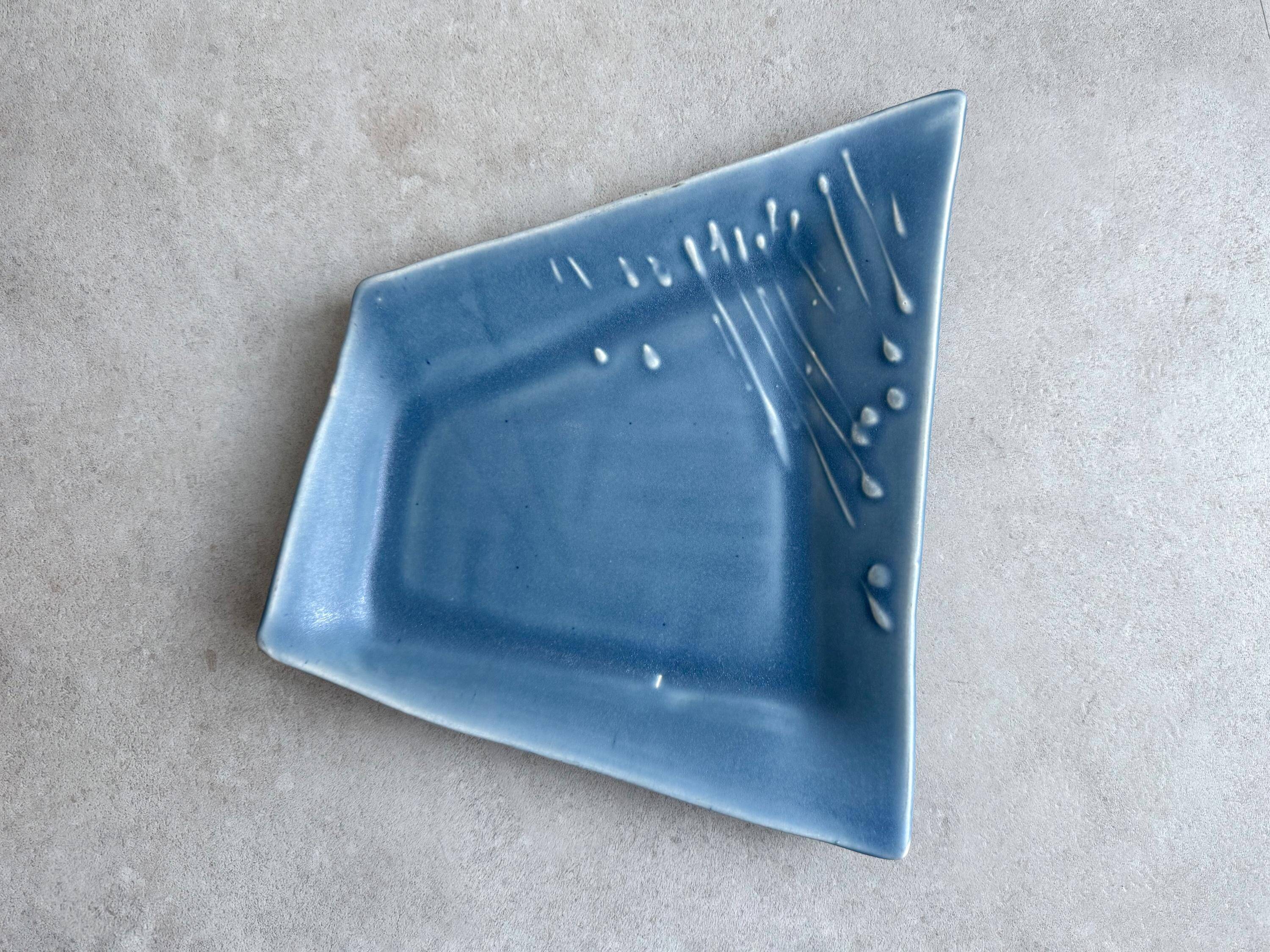 Vintage blue studio pottery signed dish