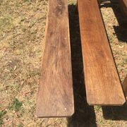 Farmhouse dining table with assorted benches