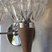 Double wall lamp in Scandinavian style - moulded glass and teak - 1960