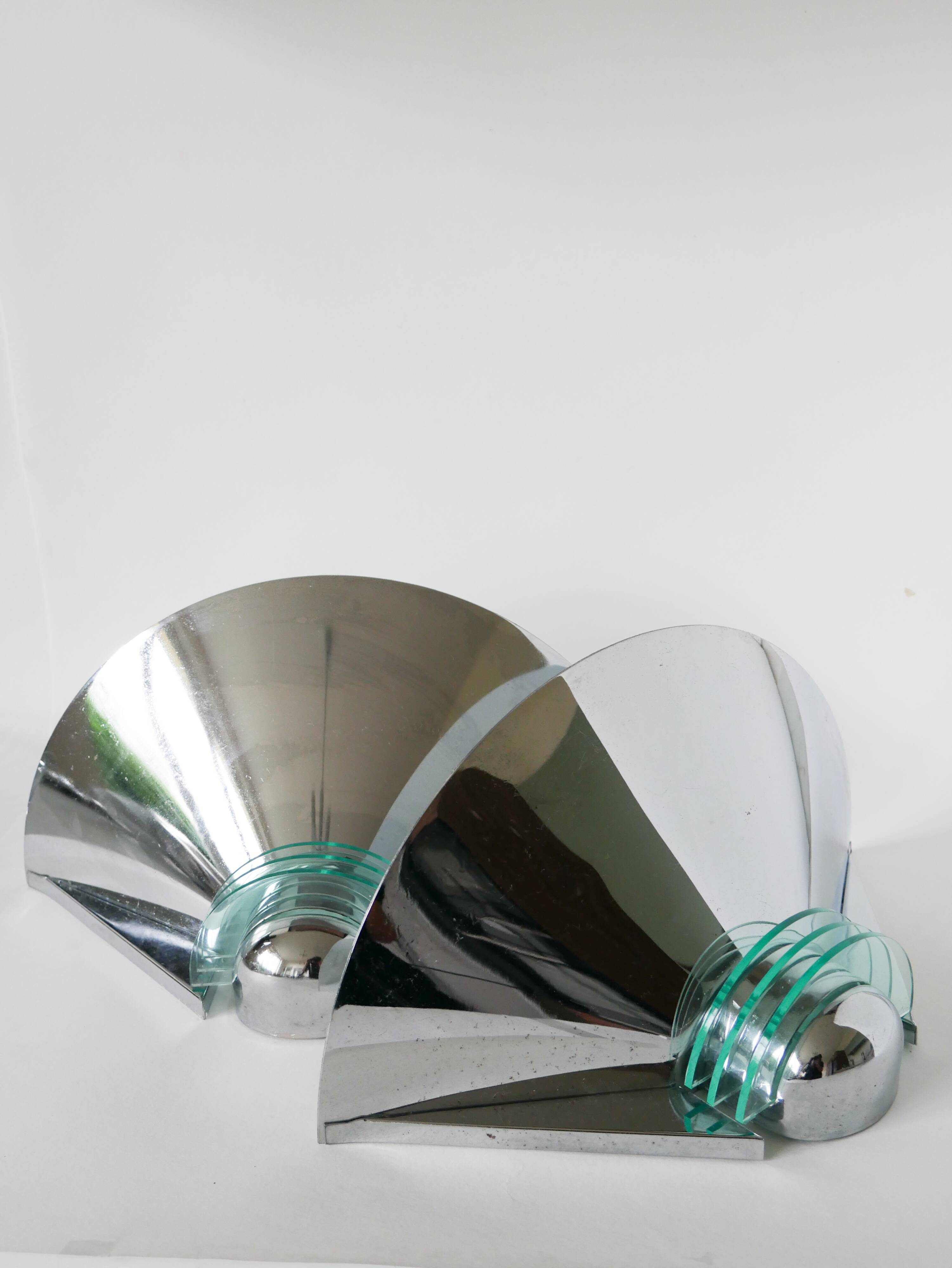 Pair of chrome and blue plexiglass wall lights, Made in Germany, Design, 1970