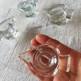 Set of four small transparent glass candle holders 3 spikes 1 heart