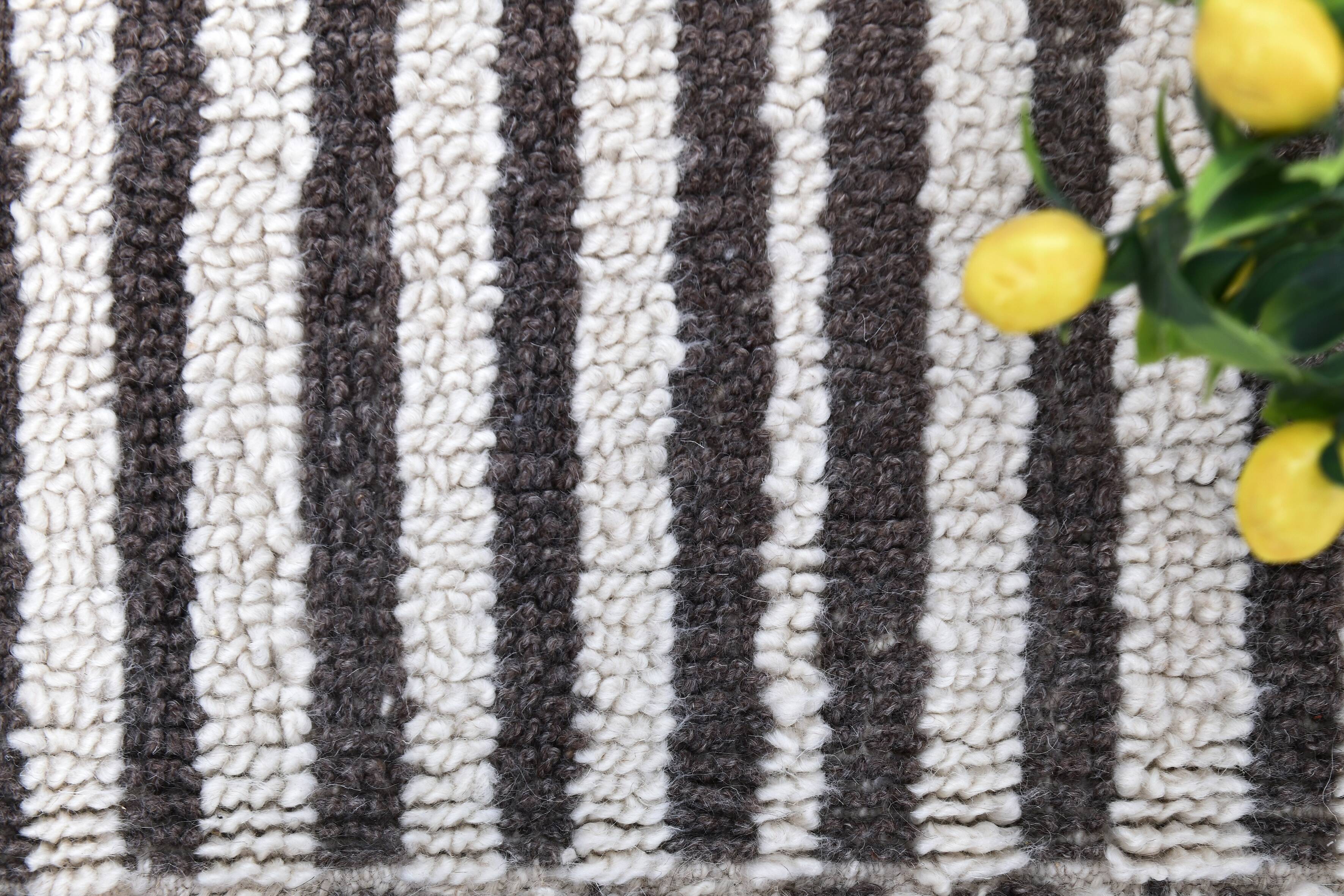 8x10 Pinstriped Brown & White Vintage Rug, 265x300Cm SK 240422