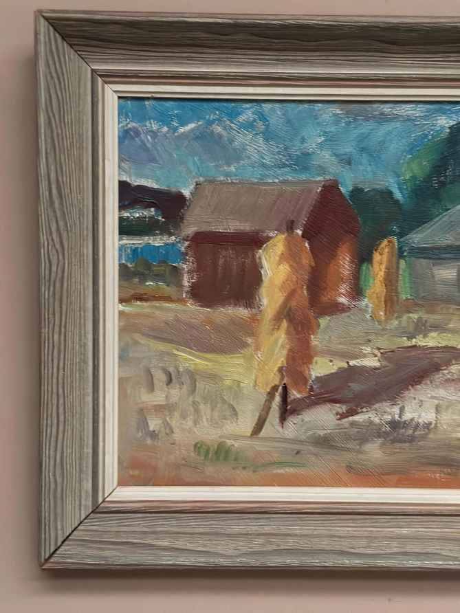 Original Swedish Oil On Panel – “Landscape With Barns”